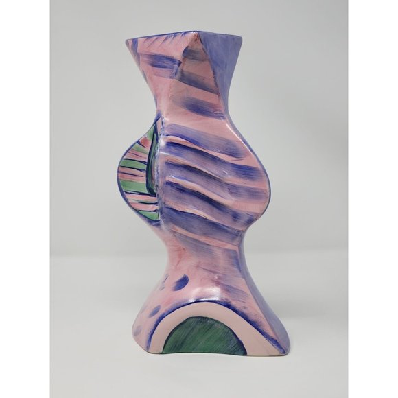 MCM Morris‎ Rushton Fleshpots Stoke On Trent Cubist Blue Pink Green Vase - Picture 1 of 11